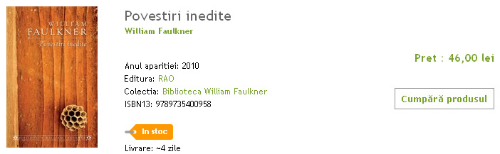 povestiriinedite1 Lansare de carte: Povestiri inedite   William Faulkner