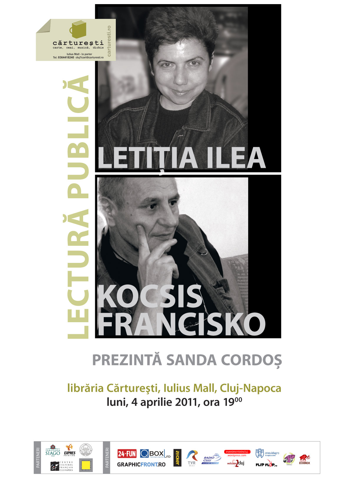 Afis%20cluj   Lectura publica: LETITIA ILEA si KOCSIS FRANCISKO prezinta SANDA CORDOS