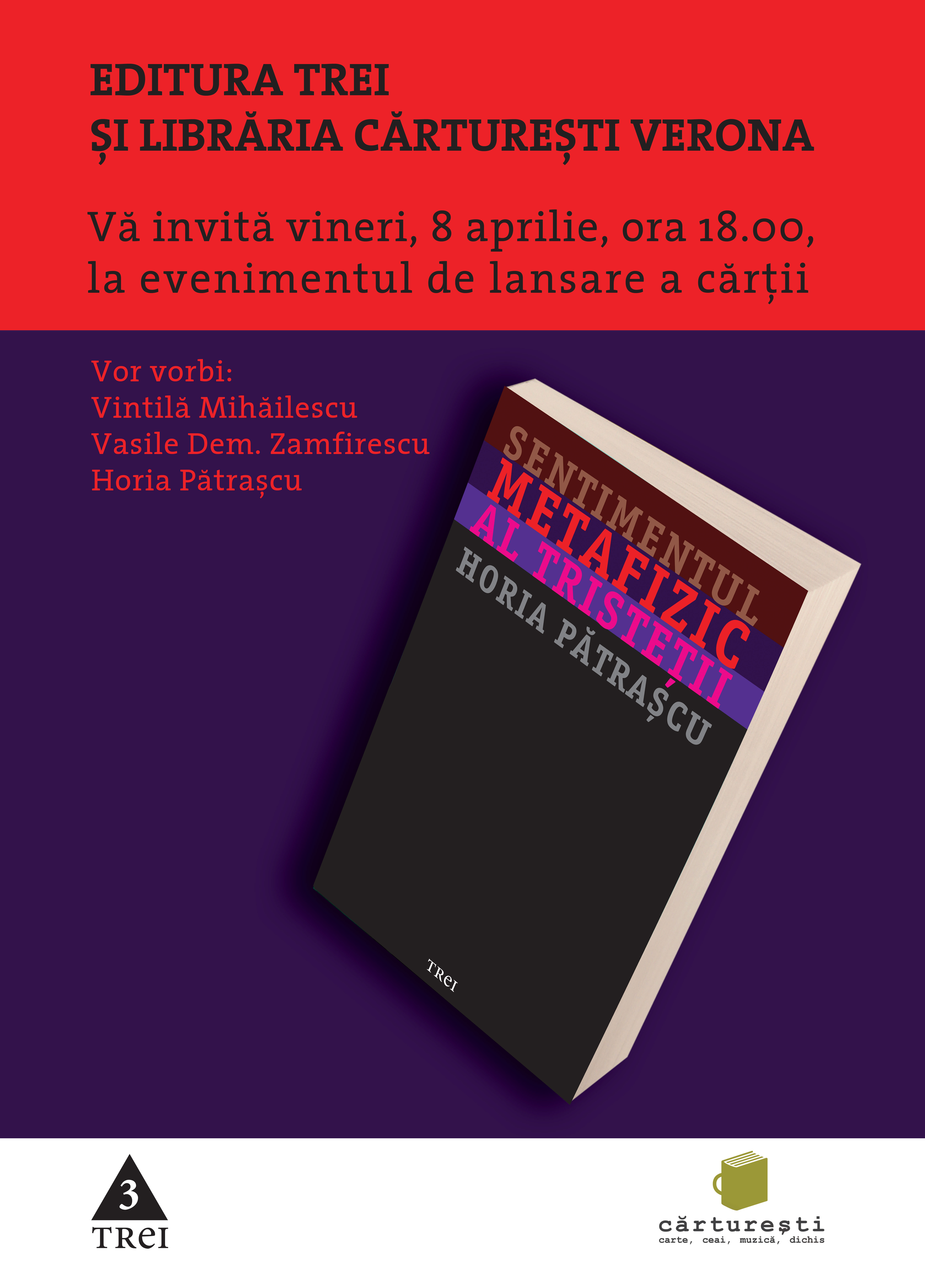 Lansare de carte: Sentimentul metafizic al tristeţii, de Horia Pătraşcu.