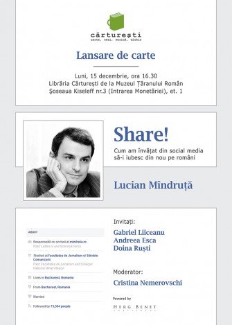 Lucian Mîndruță lansează “Share!”, cartea în care dezvăluie cum a învățat să-i iubească din nou pe români